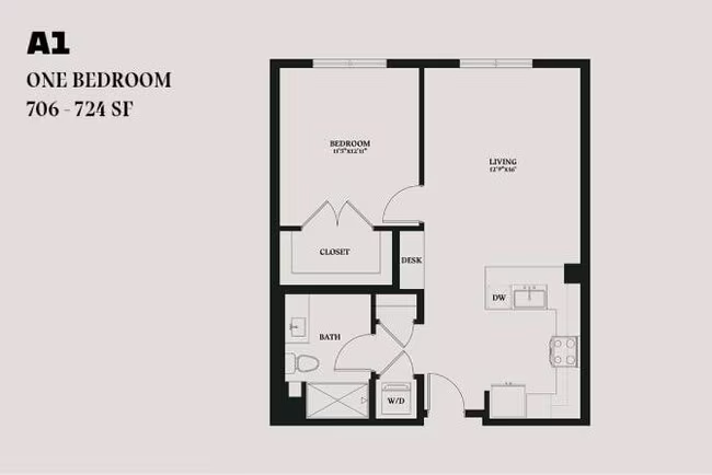 Alba One Bedroom A1 755 floor plan